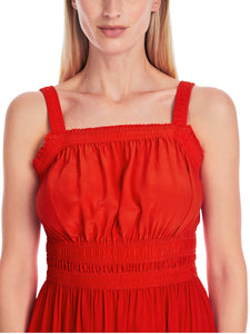 Langes Kleid in Uni - mit Rüschensaum