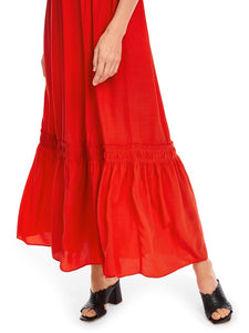 Langes Kleid in Uni - mit Rüschensaum