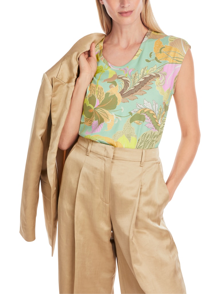 T-Shirt mit exotischem Blatt-Motiv