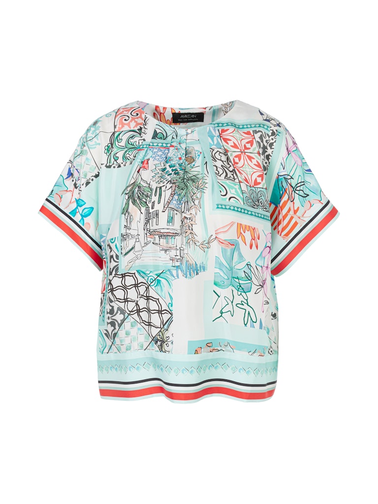 Seidenbluse in Kimono-Form - mit Print