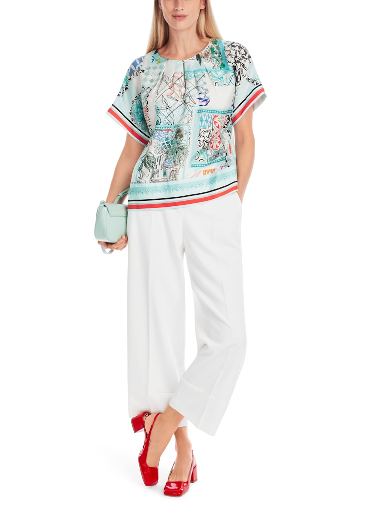 Seidenbluse in Kimono-Form - mit Print