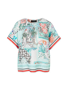 Seidenbluse in Kimono-Form - mit Print