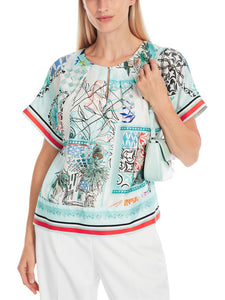 Seidenbluse in Kimono-Form - mit Print