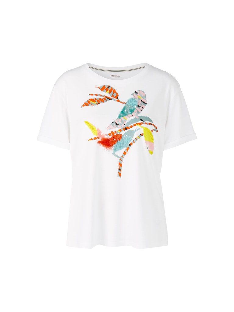 T-Shirt mit bunter Vogel-Applikation
