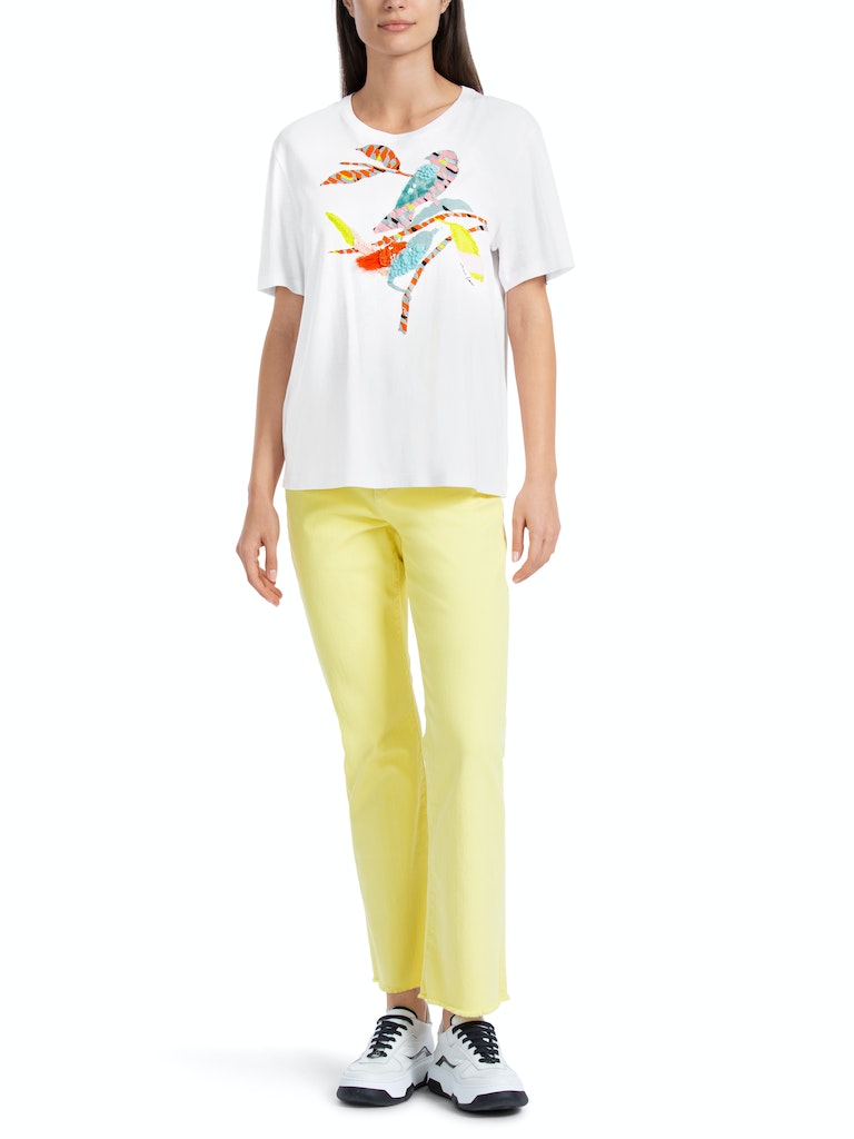 T-Shirt mit bunter Vogel-Applikation