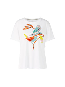 T-Shirt mit bunter Vogel-Applikation