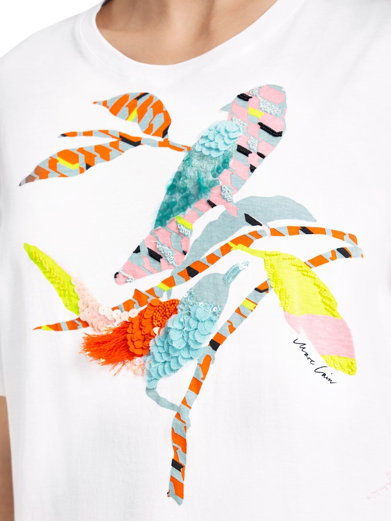 T-Shirt mit bunter Vogel-Applikation