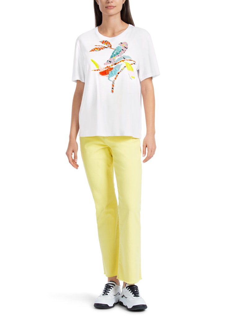 T-Shirt mit bunter Vogel-Applikation