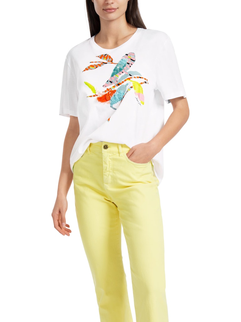 T-Shirt mit bunter Vogel-Applikation