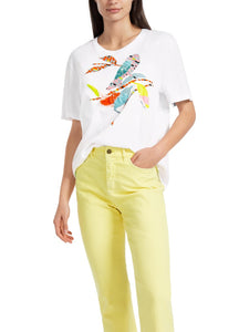 T-Shirt mit bunter Vogel-Applikation