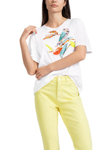 T-Shirt mit bunter Vogel-Applikation