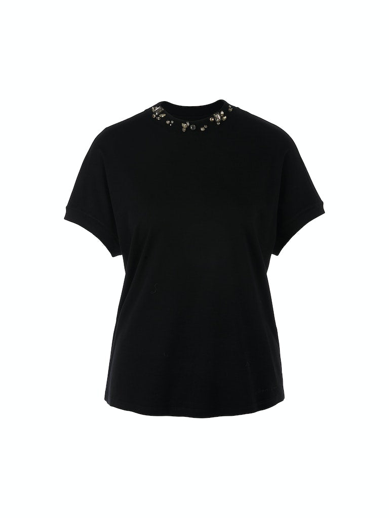 T-Shirt mit perlenbesetztem Kragen