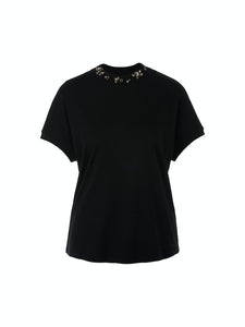 T-Shirt mit perlenbesetztem Kragen