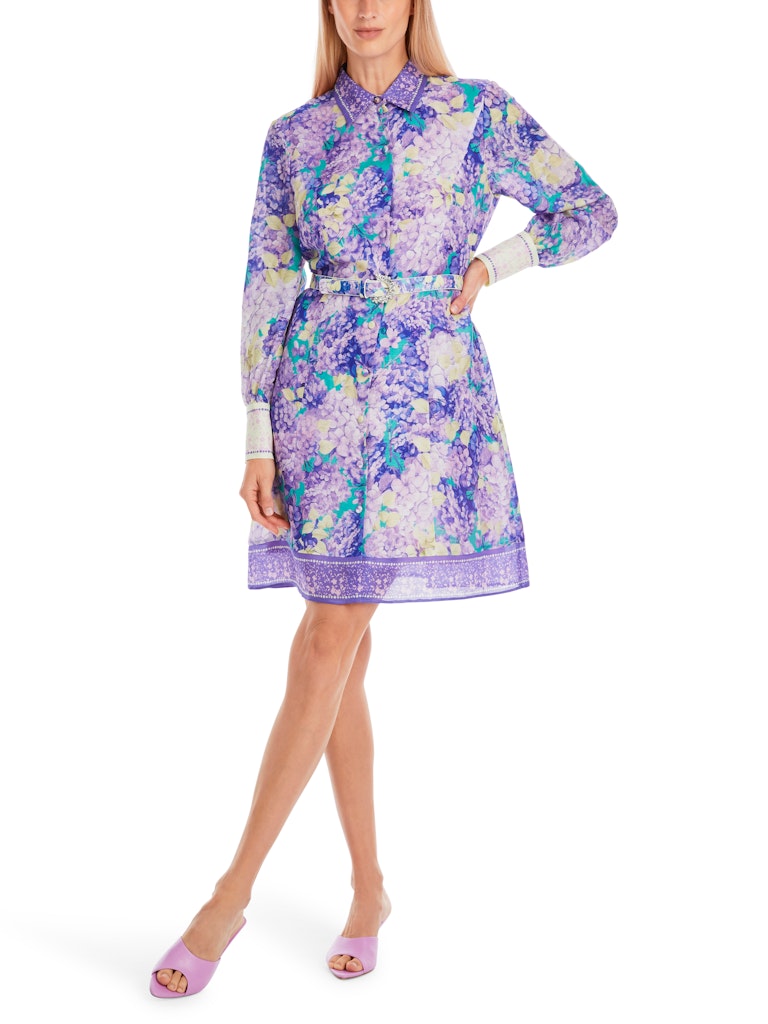Kurzes Hemdblusenkleid mit Blumen-Print