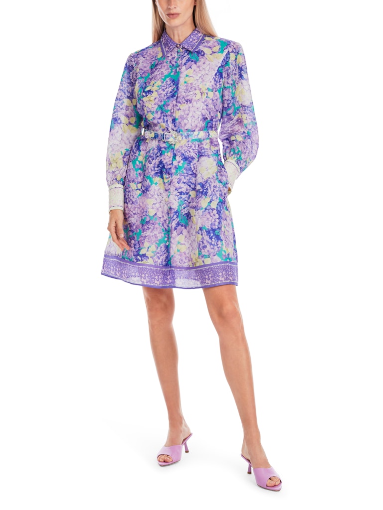 Kurzes Hemdblusenkleid mit Blumen-Print