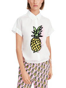 Bedruckte Bluse "Rethink Together"