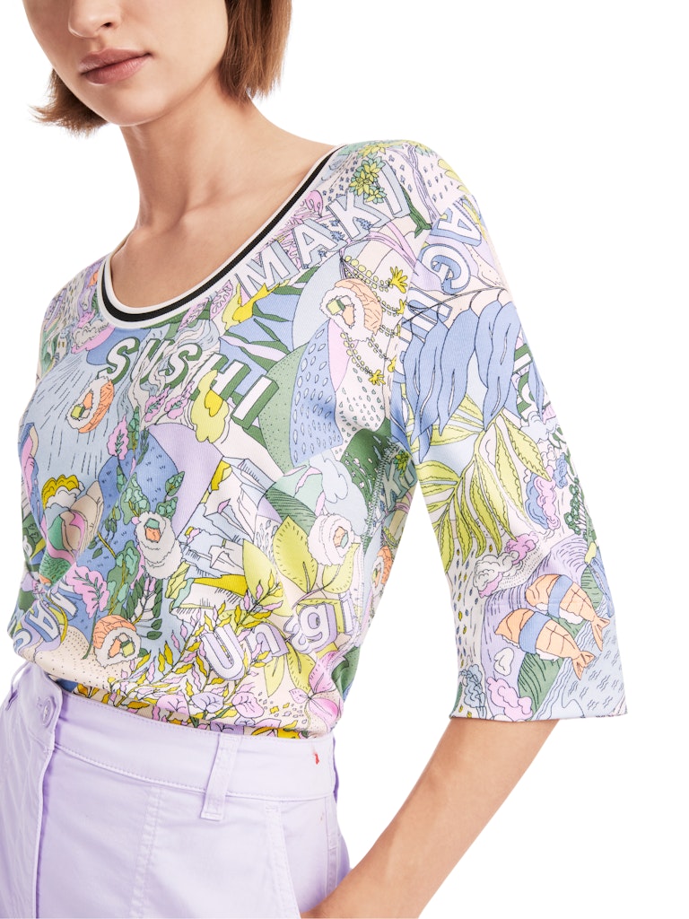 Rippen-T-Shirt mit Sushi-Print