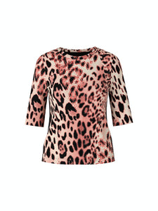 Baumwollripp-Shirt mit Leo-Print