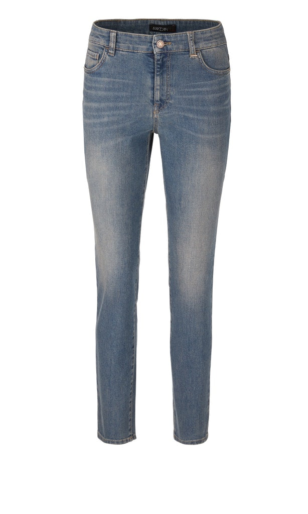 Röhrenjeans mit Schmuckknopf